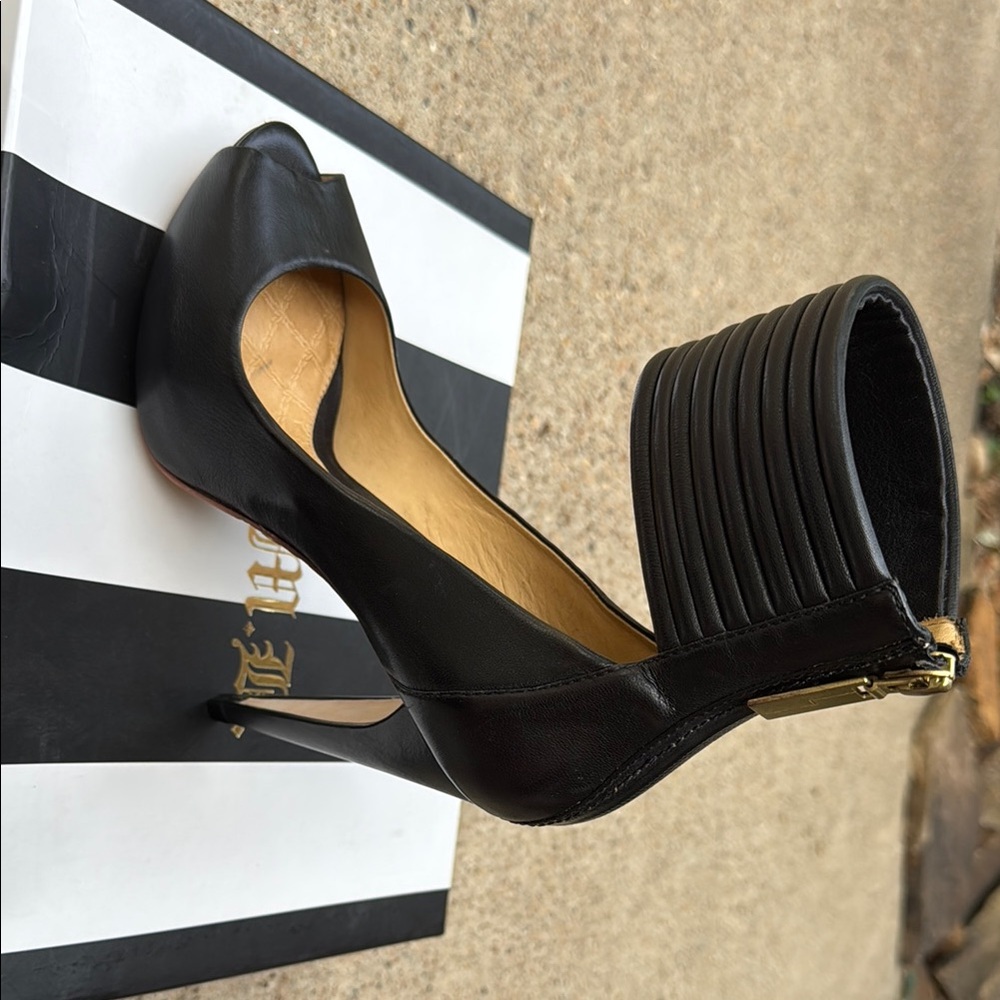 Charles Jourdan Black Chunky Heel Ankle Strap Heels